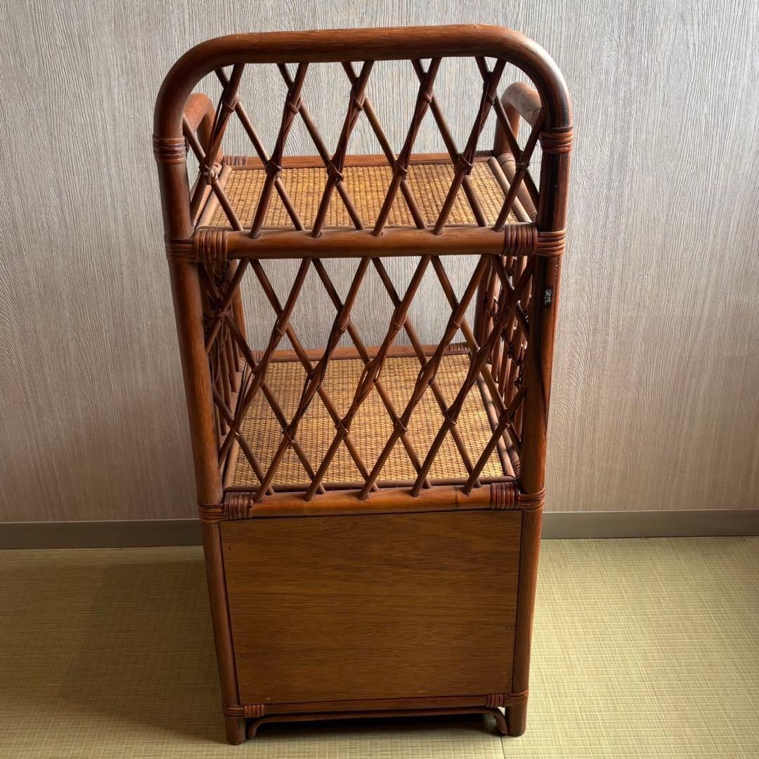 Ky80　昭和レトロ　ラタン　電話台　籐家具　ラタンラック　扉付き収納