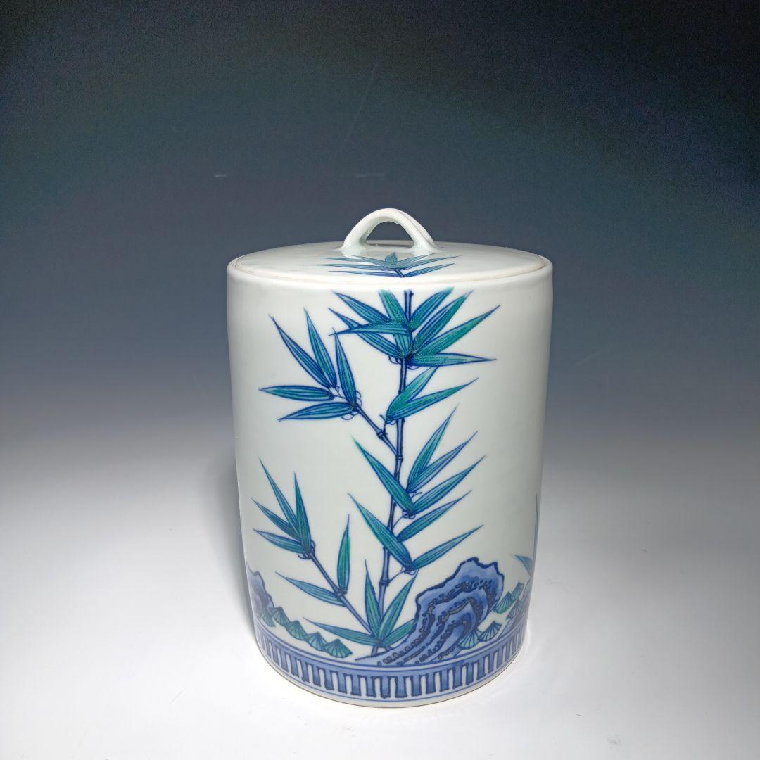 茶道具　(平安)静山作　染付水指　共箱