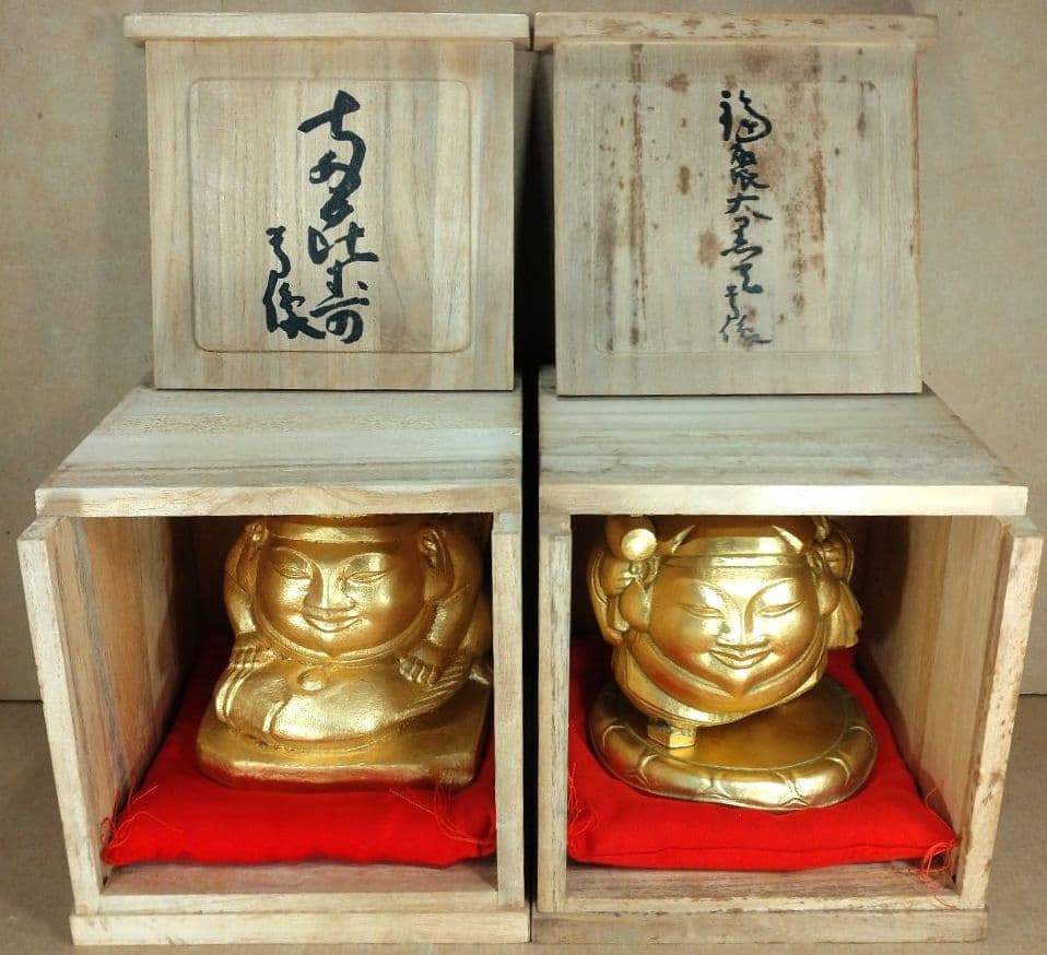 平櫛田中 ブロンズ像2セット 福聚大黒天尊像 満徳恵比寿尊像 赤座布団 全共箱