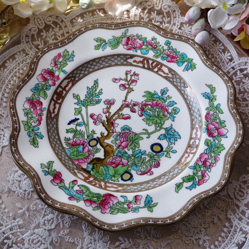 コールポート　インディアンツリー　フリルプレート　中皿　アンティーク　F8