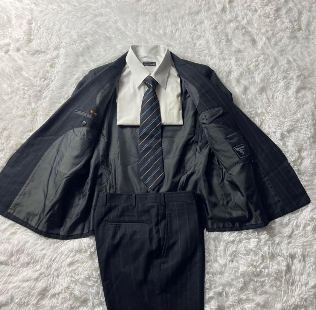 90s BURBERRY バーバリー ダブル　セットアップ　スーツ　ストライプ