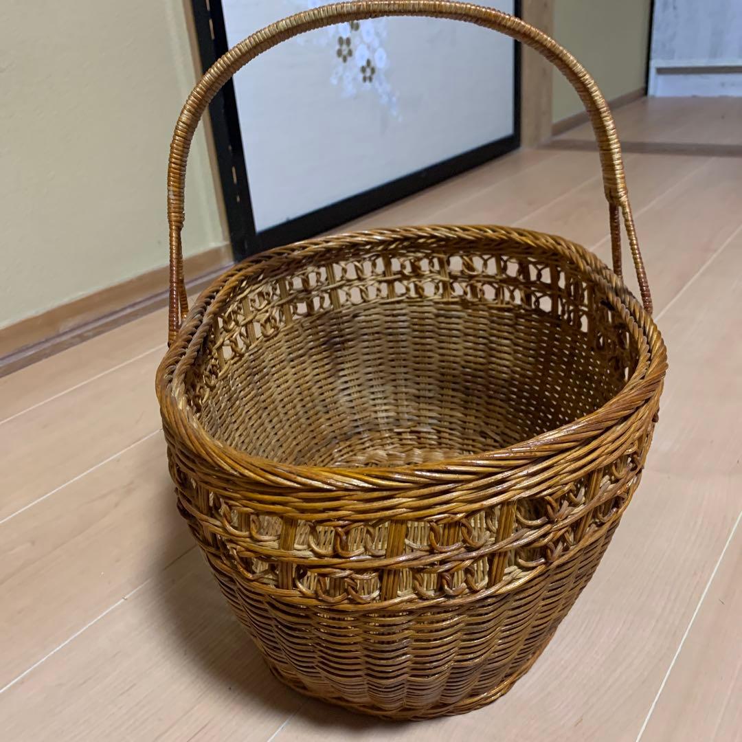 買い物かご 籐　ラタン　昭和レトロ