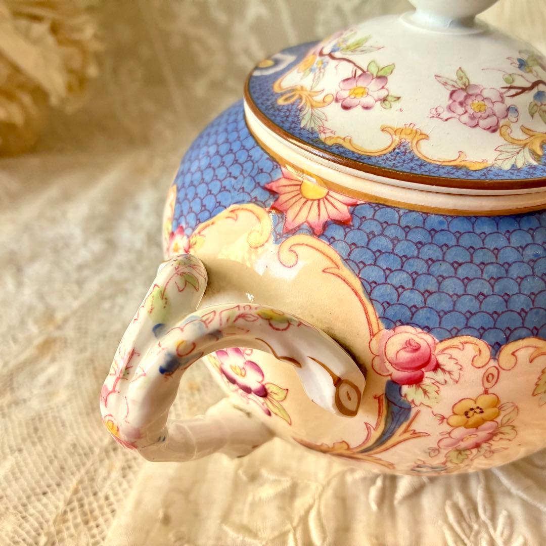 サルグミンヌミントンシュクリエ　ブルー青　シュガーポット　フランスアンティーク