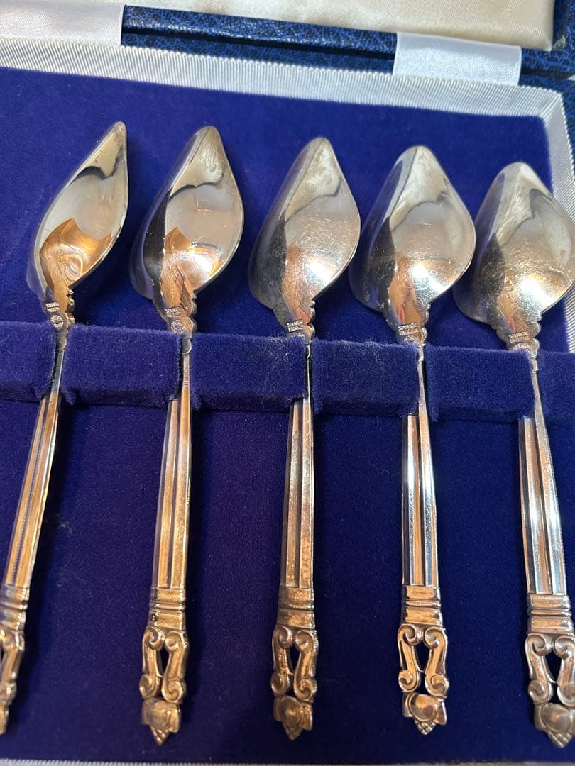 純銀ティースプーン　ジョージジェンセン エコーン 5本 Mappin&Webb箱