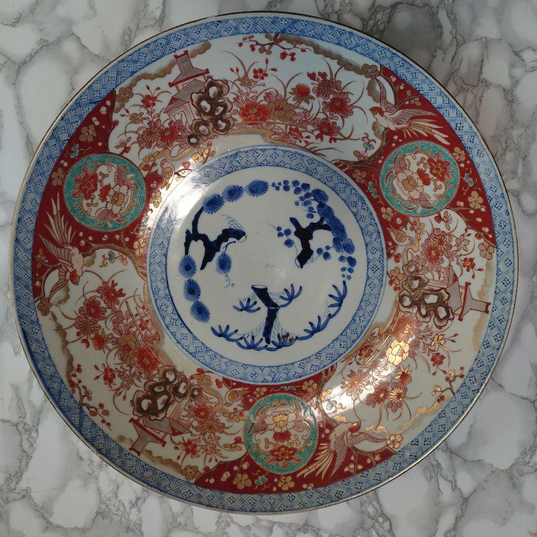 48cm 超特大 古伊万里 赤絵 金彩 骨董 飾り皿 伊万里焼（大型・送料込）