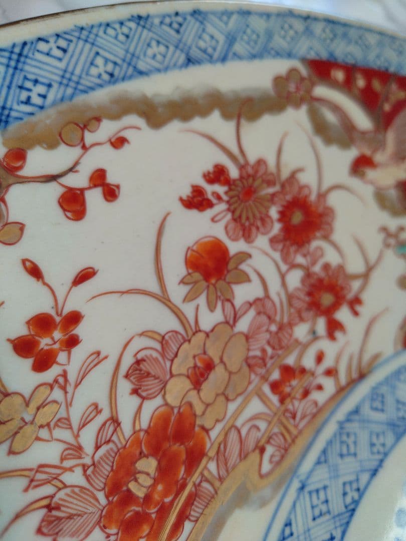 48cm 超特大 古伊万里 赤絵 金彩 骨董 飾り皿 伊万里焼（大型・送料込）