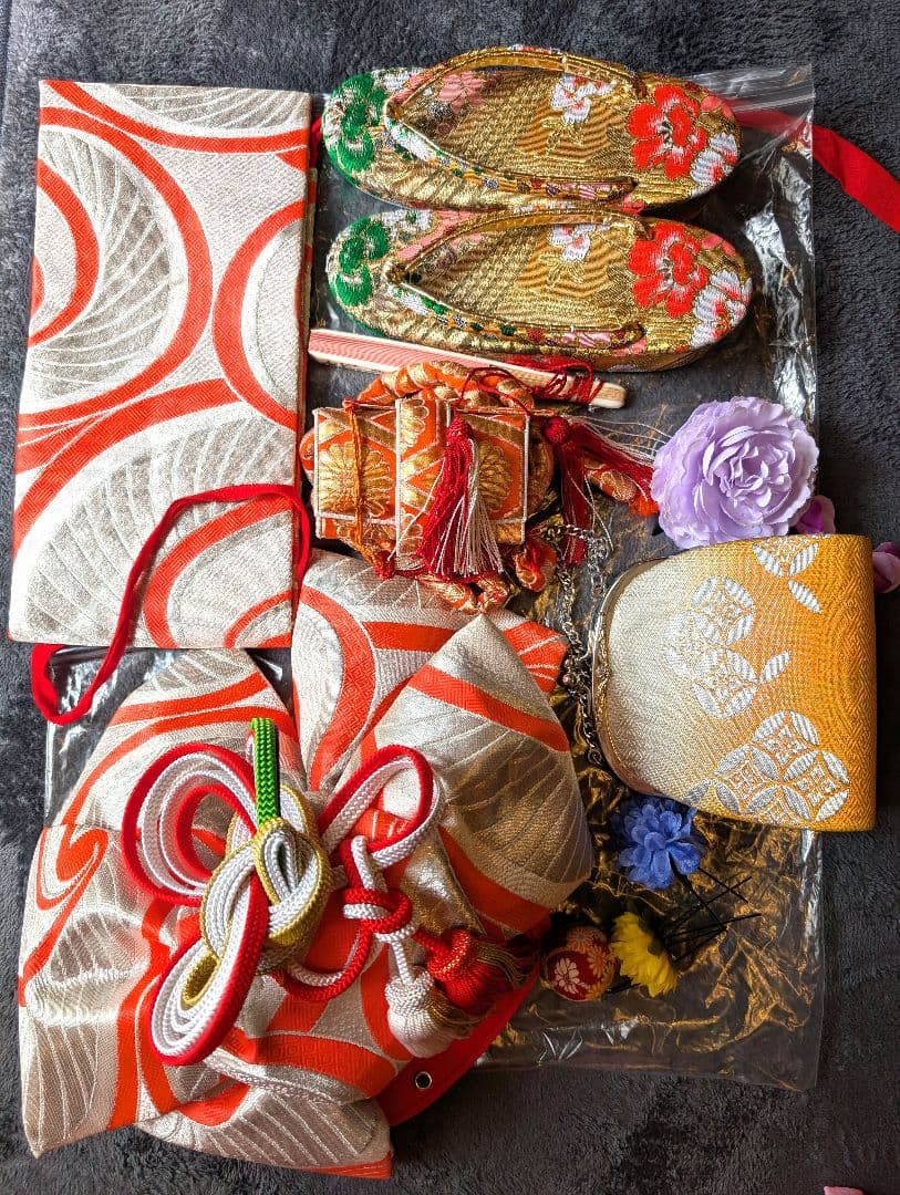 七歳　七五三　着物14点セット　正絹　7歳6歳5歳　小柄　女の子　絞り入り