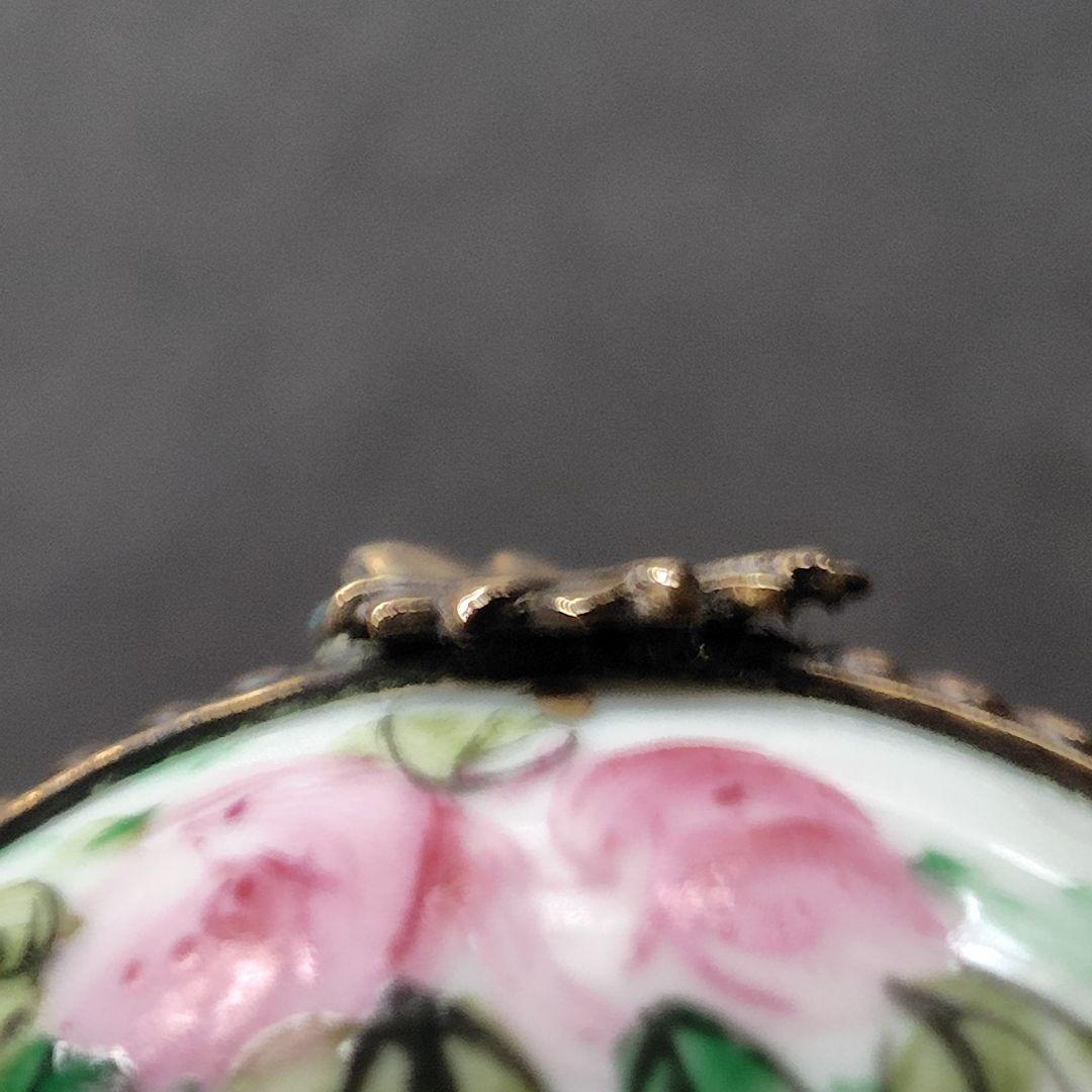 リモージュボックス　トリンケットボックス　フランス製　バラ　リボン