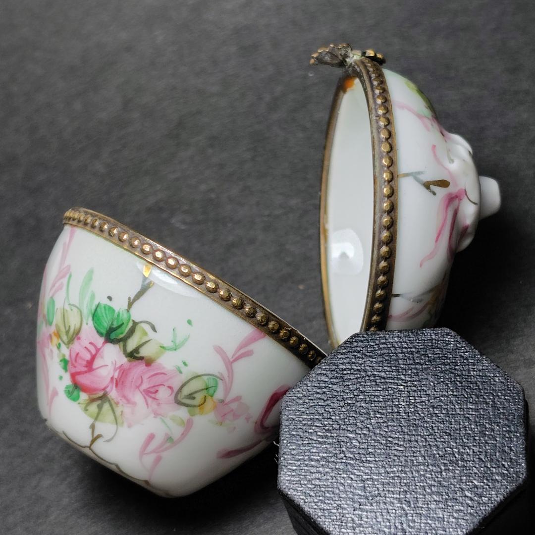 リモージュボックス　トリンケットボックス　フランス製　バラ　リボン