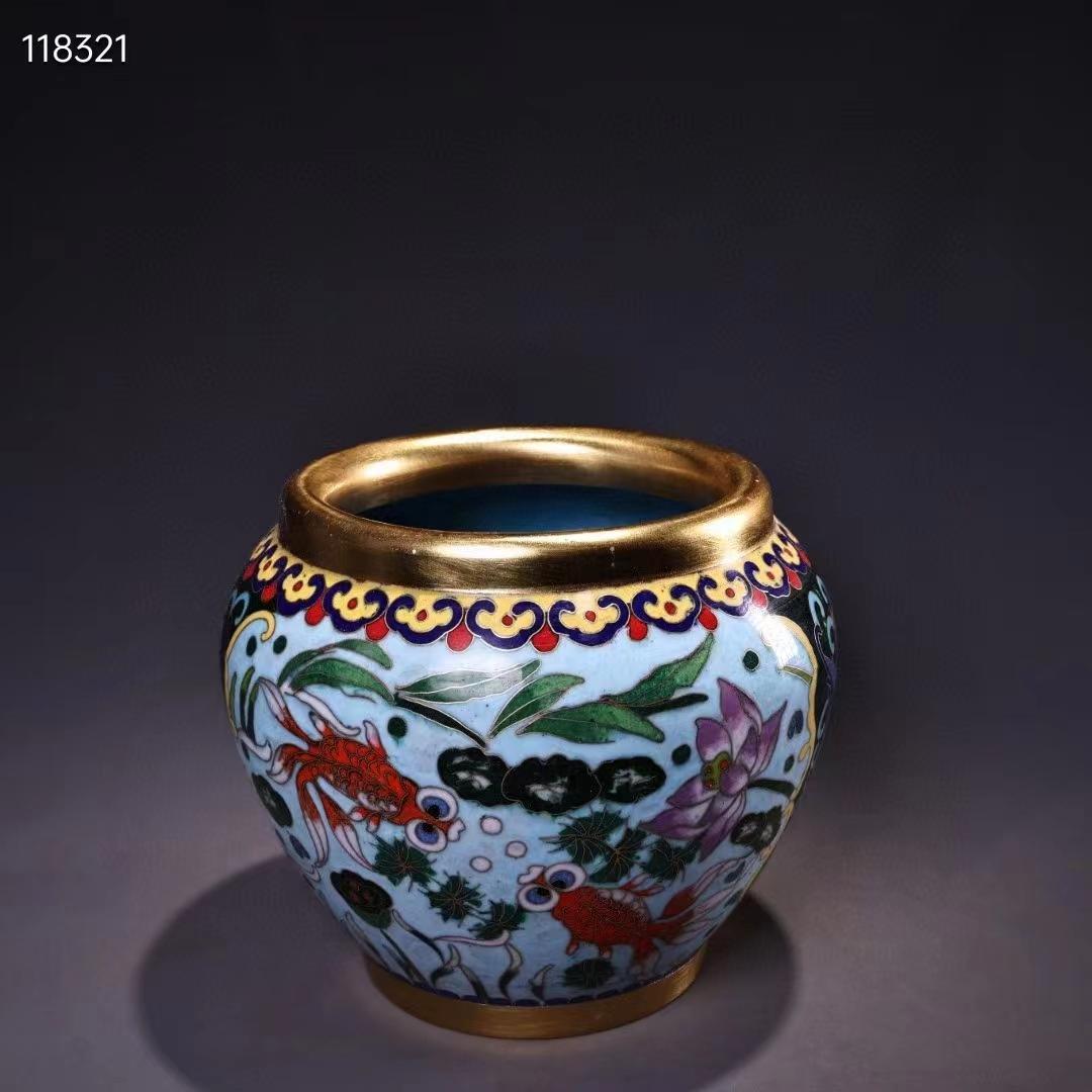 中国古美術・純銅ボディ・鎏金・掐絲・琺瑯彩・景泰藍・魚缶・文房具・賞物 ・置物
