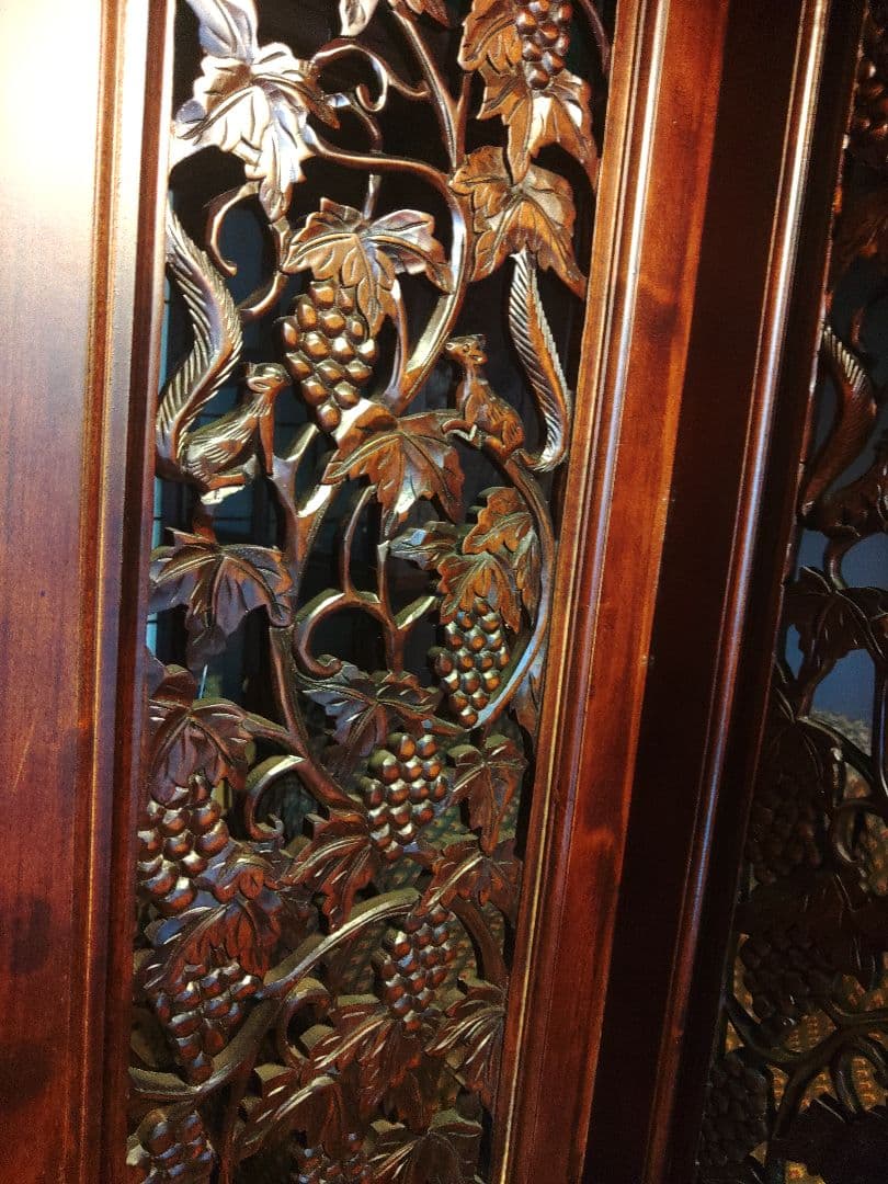 希少　パーテーション　透かし彫り　衝立　無垢　間仕切り　4連　ヴィンテージ