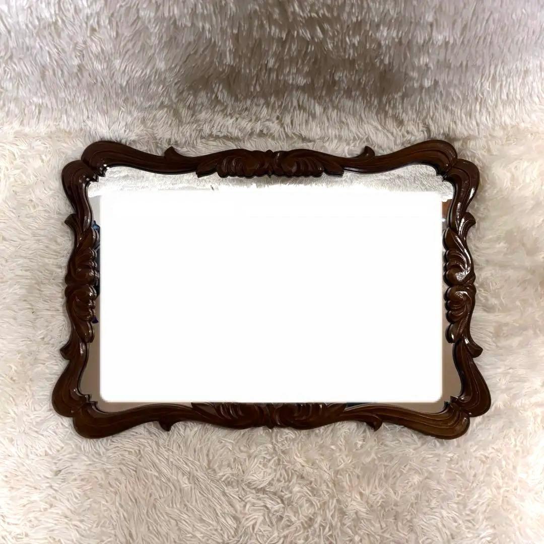 ビンテージ ウォールミラー 鏡 木枠ミラー 壁掛け 立て掛け 彫刻 アンティーク