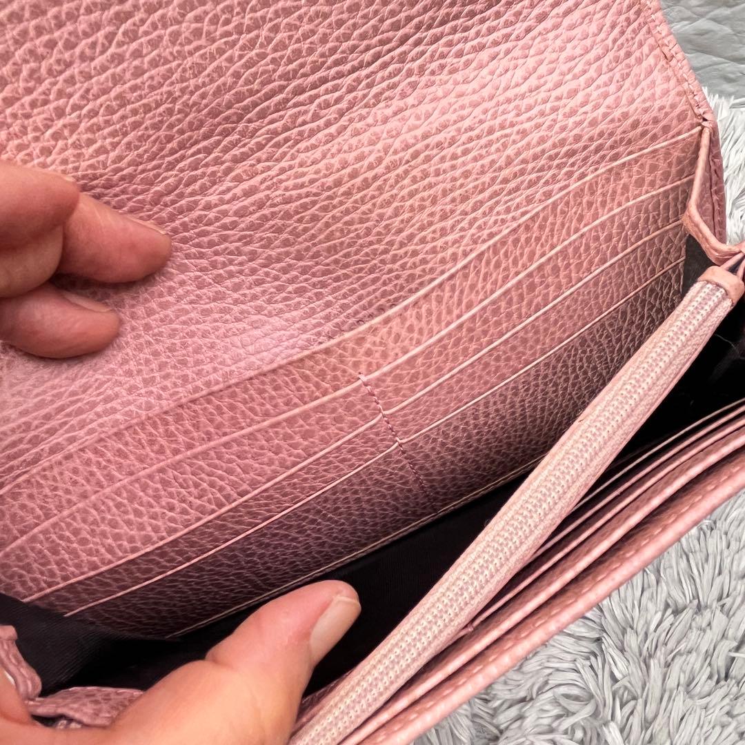 美品✨GUCCI スウィング　長財布　シボレザー　ピンクベージュ　レディース