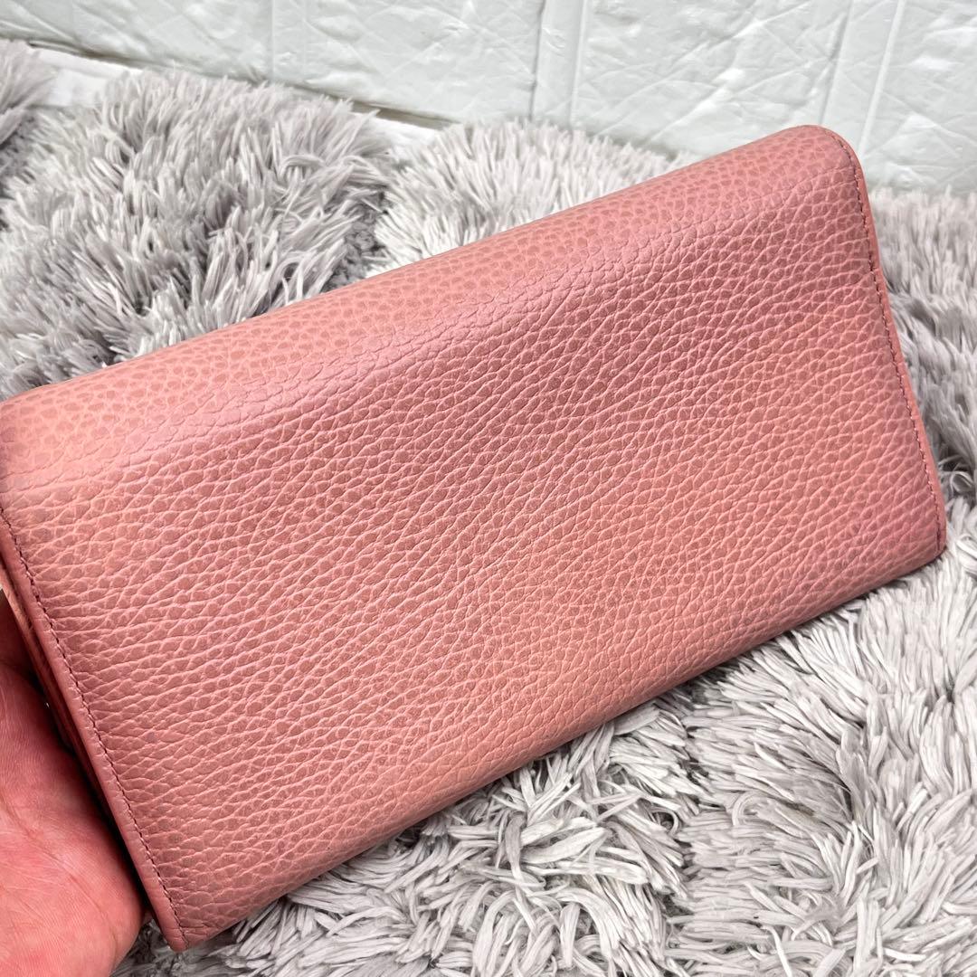 美品✨GUCCI スウィング　長財布　シボレザー　ピンクベージュ　レディース