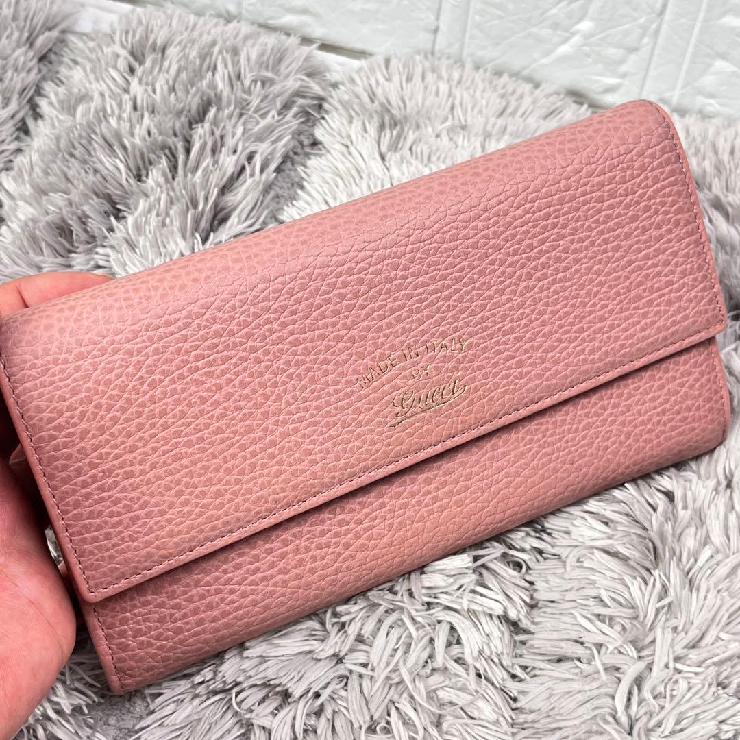 美品✨GUCCI スウィング　長財布　シボレザー　ピンクベージュ　レディース
