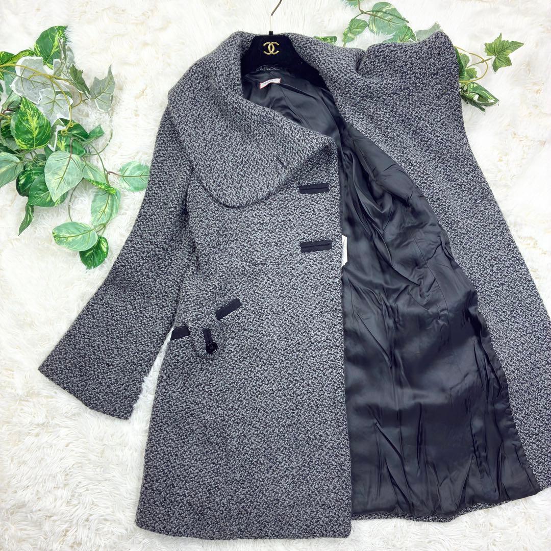 美品　マックスマーラ　ビッグカラー　ツイード　ウールコート　フレアスリーブ　L