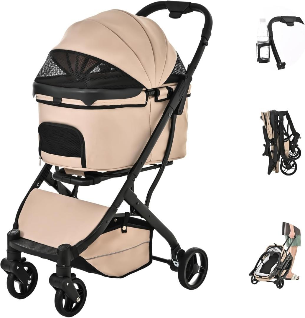 新品 ペットカート 1秒折りたたみ可能 車輪ストッパー付 軽量アルミニウム製