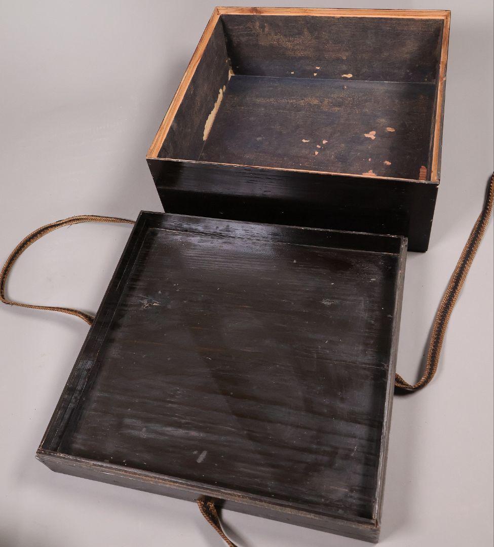 時代 飛天女蒔絵 饅頭箱 菓子箱 黒塗 木製 漆器 加賀 金沢 明治【MA824