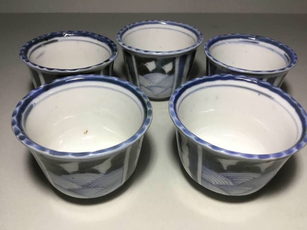 ちどり◆波千鳥 / ４個◆古伊万里 染付け 蕎麦猪口 向付 湯呑み そば猪口