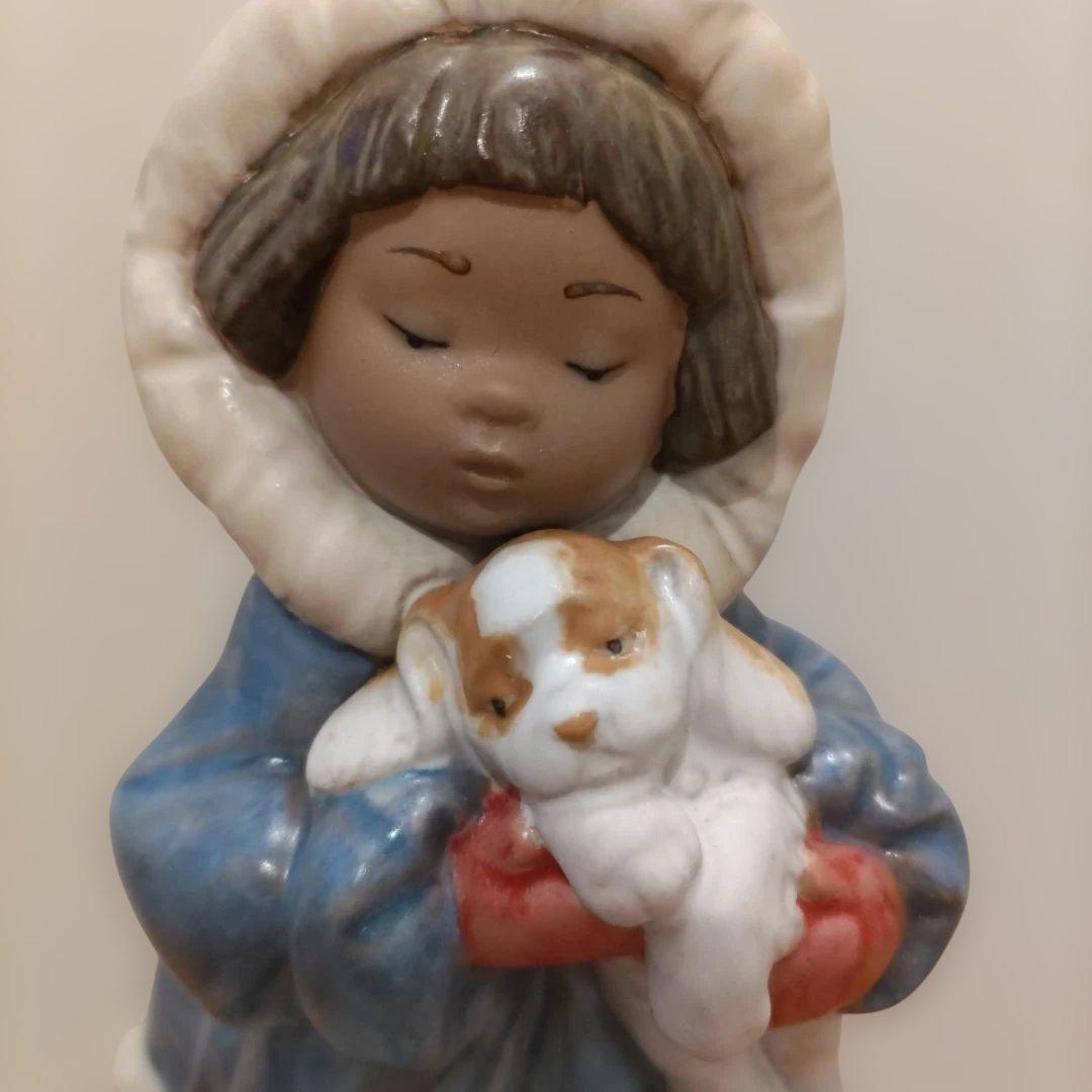 リヤドロ LLADRO 青色の子供と犬の陶器置物