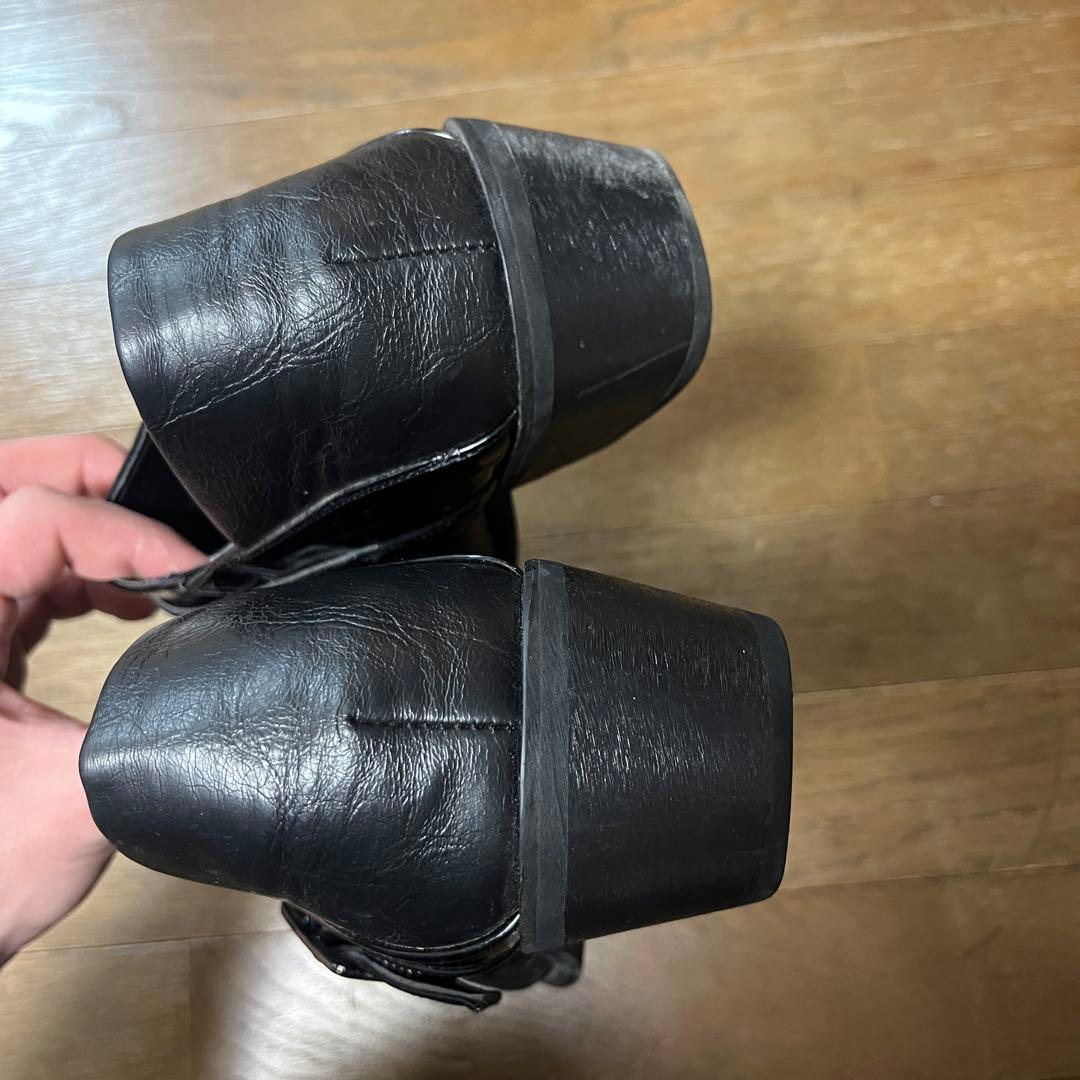 00s vkei アーカイブブラックレザー バックルブーツopium風グランジ