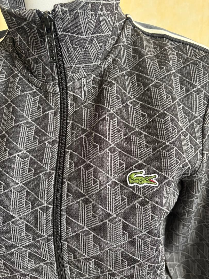 LACOSTE モノグラム ジャカード トラックジャケット Sブラック