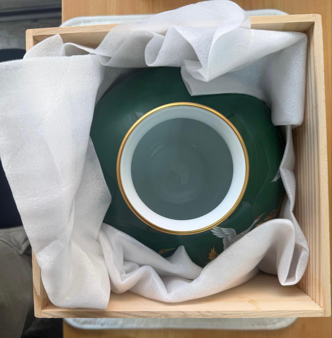 緑色の鶴の花瓶 木箱付き