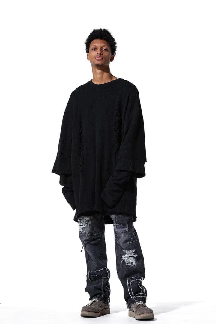 A.F ARTEFACT ダメージレイヤードオーバーサイズトップス