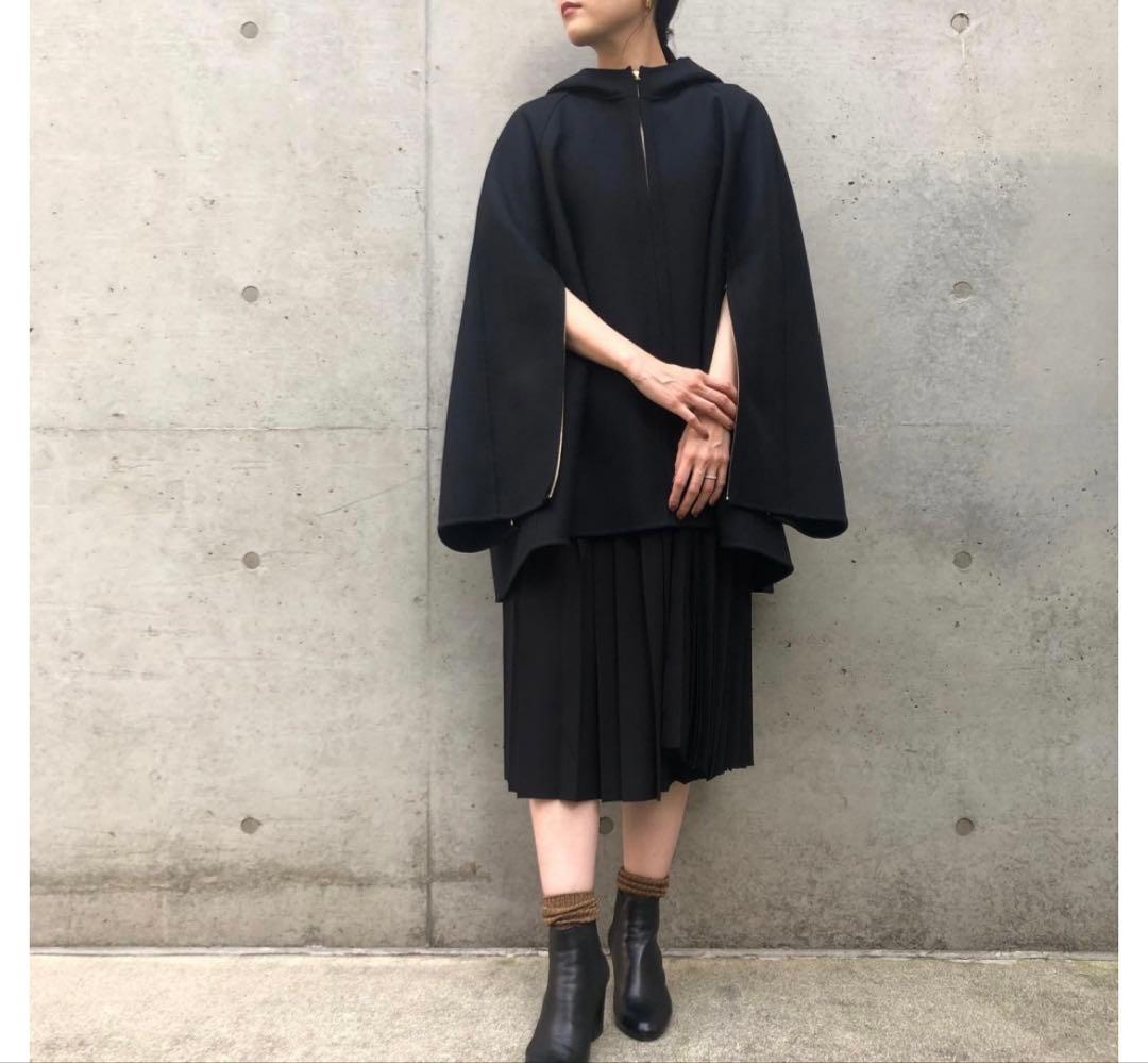 BLAMINK/フーデッドコート/size36/黒/ポンチョ/ダブルフェイス