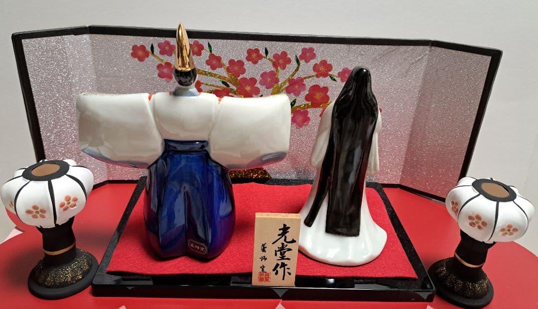 ⑤ひな人形 親王飾り 立ち雛 ぼんぼり、屏風のセット