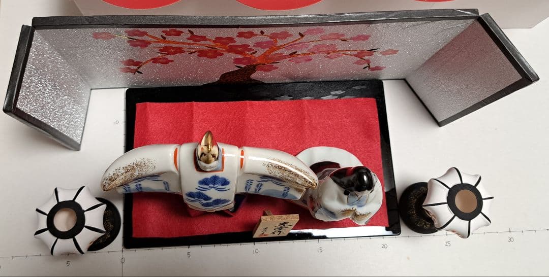 ⑤ひな人形 親王飾り 立ち雛 ぼんぼり、屏風のセット