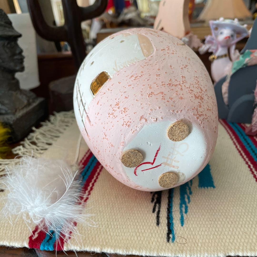 アリゾナ州　羽付きピンク色ポタリー壷　ナバホヴィンテージ　ネイティブアメリカン