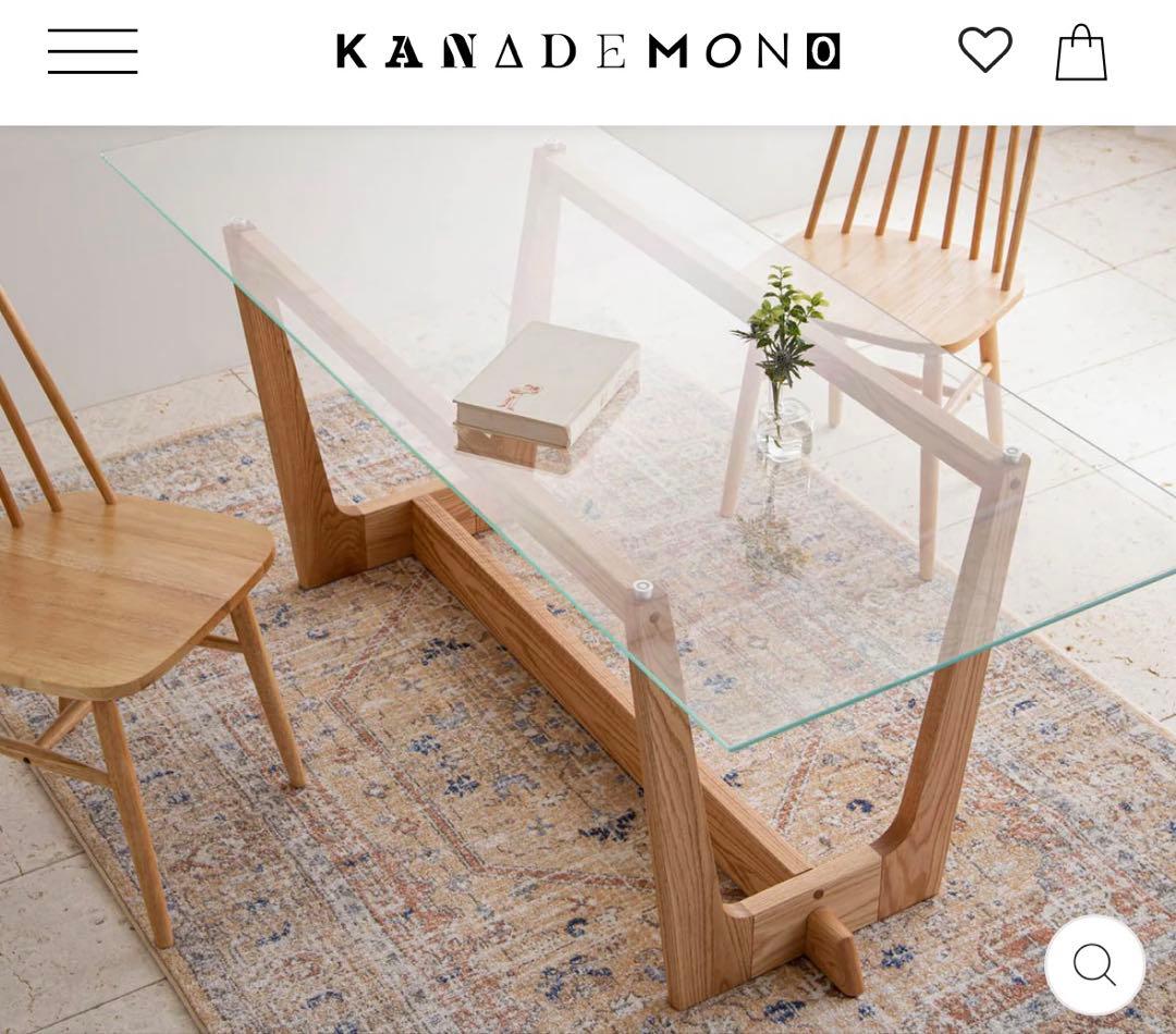 THE TABLE / ガラス × Trapezoid 木製脚オーク 無垢材