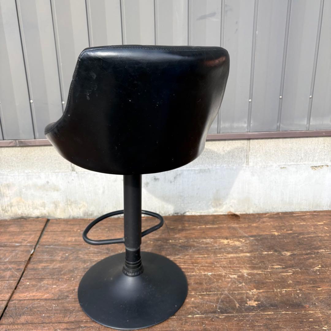 北欧レトロ キルティングレザー 回転式 カウンターチェア バーチェア 古家具 黒
