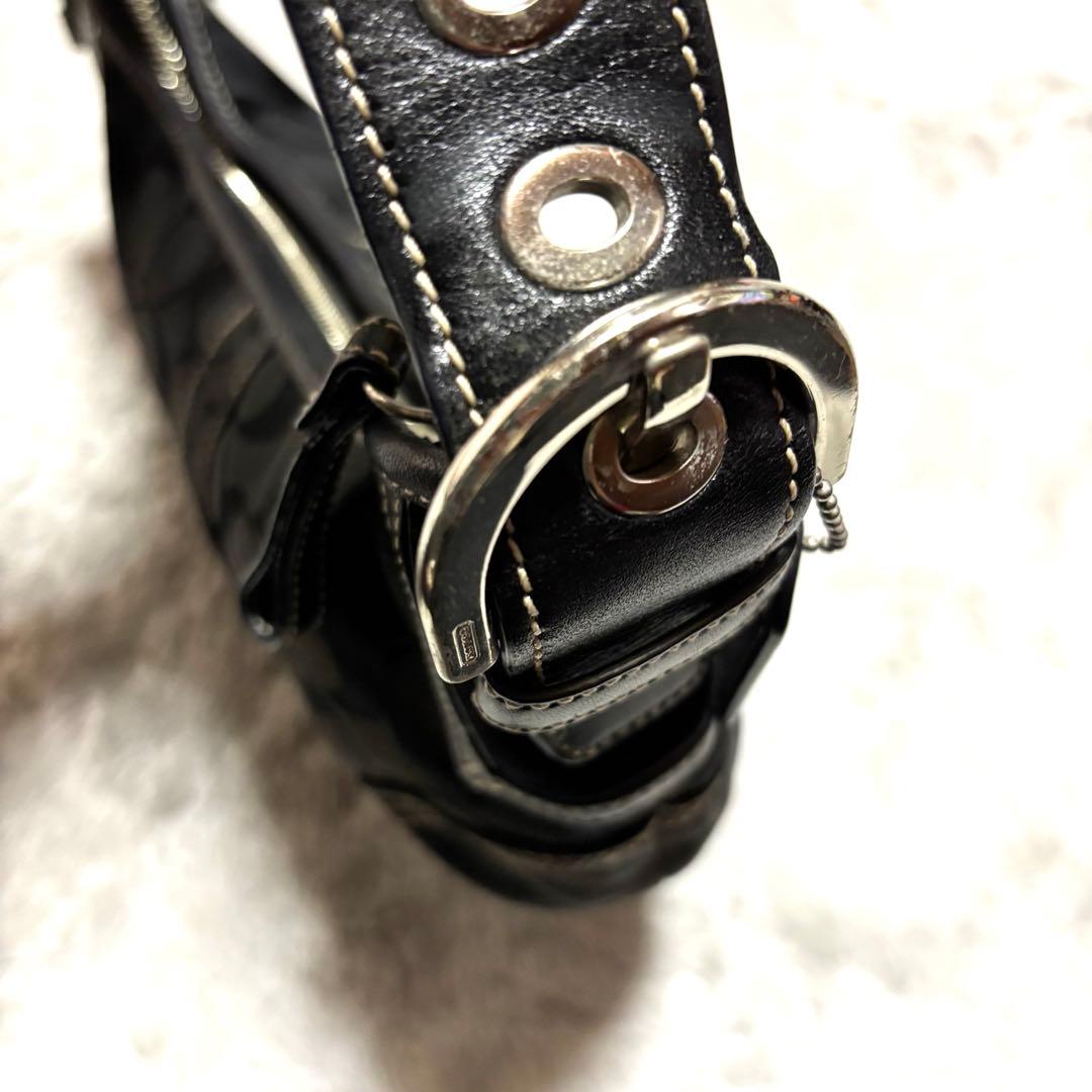 コーチ ワンショルダーバッグ 三日月 キャンバス レザー ブラック 本革