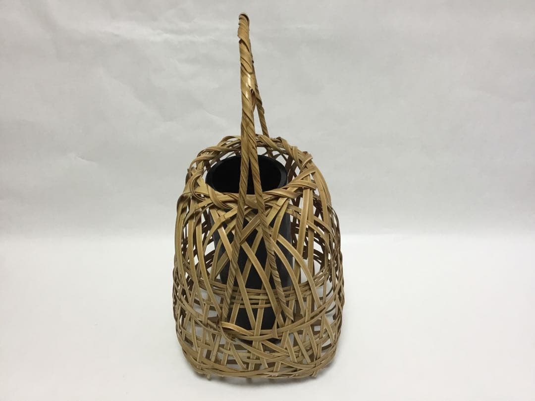 茶道具 古物品 竹花籠 綿摘篭 島田竹宝斉作 木箱入