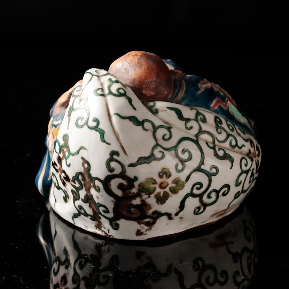 T 九谷焼き　布袋像　唐草模様　青手九谷　布袋　仏像　東洋彫刻　時代年代物