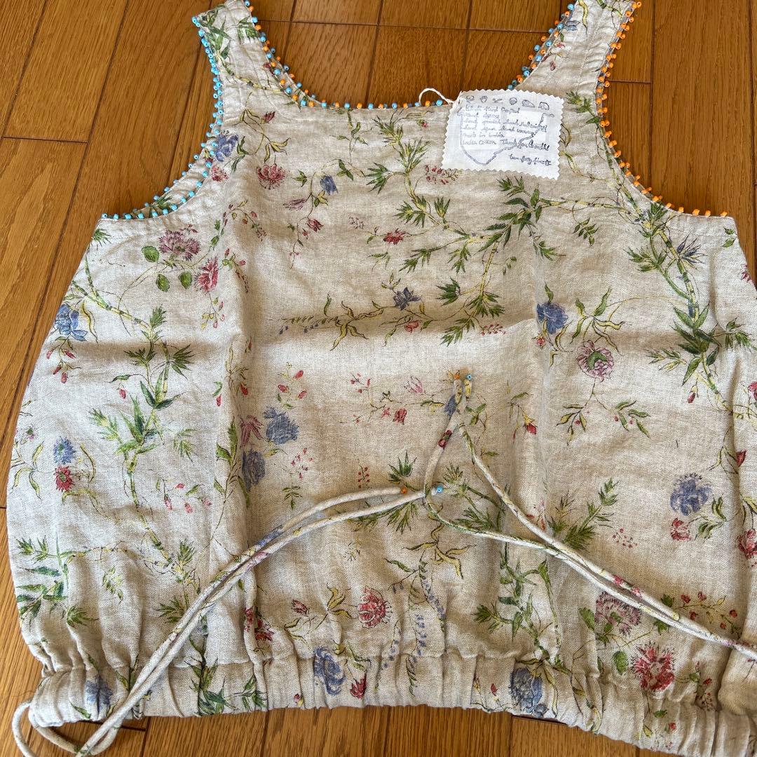 45R インド綿麻二重織フラワープリントのぽよんキャミソール