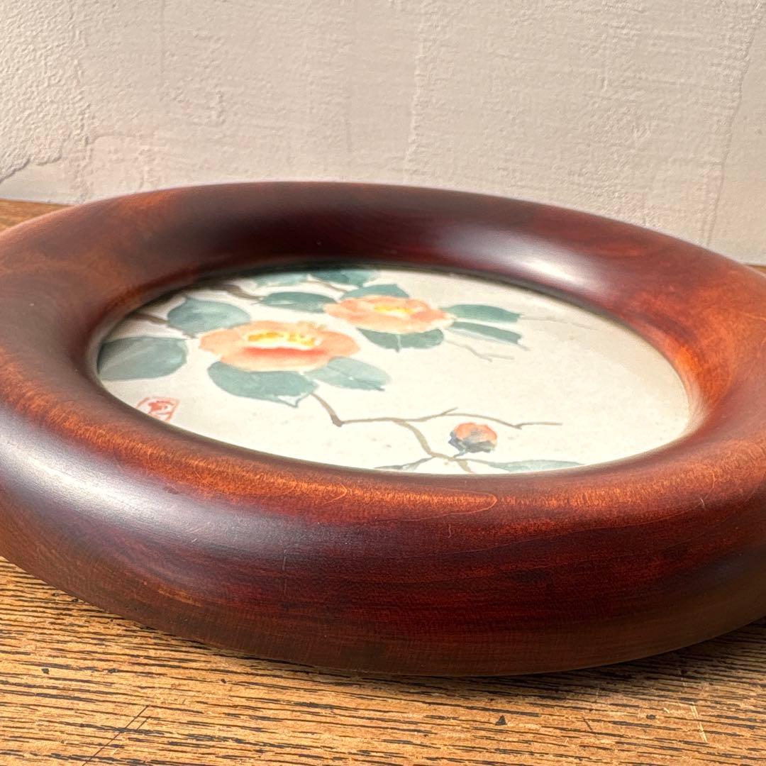 木製 無垢材 くり抜き 削りだし 丸窓 フォトフレーム 円形額縁 ヴィンテージ