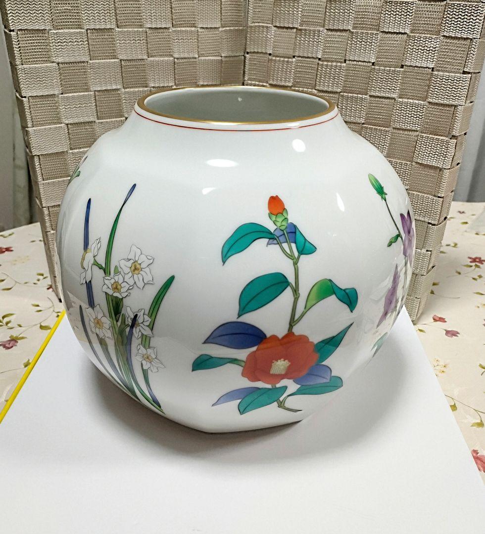 ●5111#1014　香蘭社/八角花瓶「茶席の花」絵変り 金彩/木箱付き1123