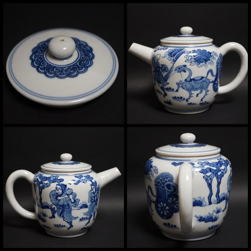 煎茶道具 大丸北峰作 染付青華人物図 鉄砲口 共箱★時代物★美品