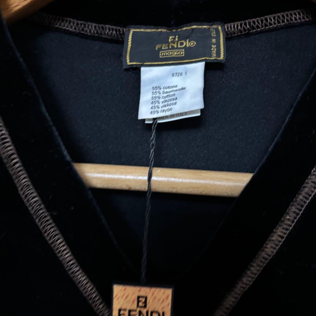 ビンテージ新品デッドストックFENDI maglia FF刺繍ベロア カットソー