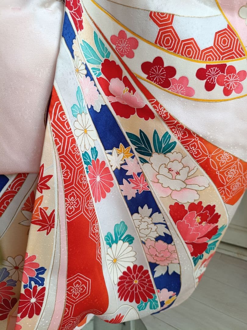 正絹☆ベビーピンクに束ね熨斗が美しい☆七五三3歳着物単品