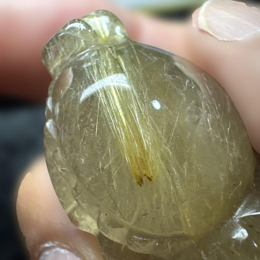 【高品質】ルチルクォーツ 龍亀 彫刻 約47mm 天然石