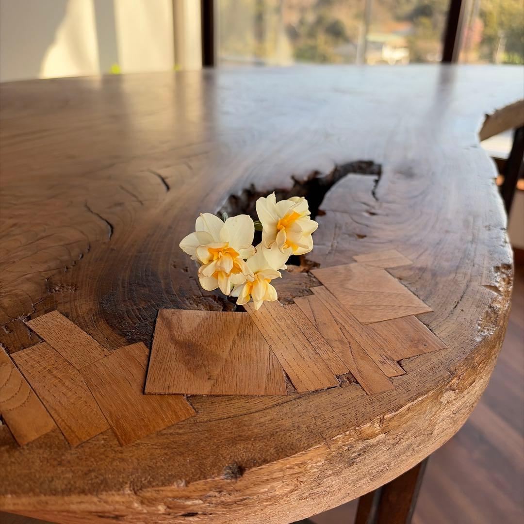 天然木一枚板　アイアン　ダイニングテーブル