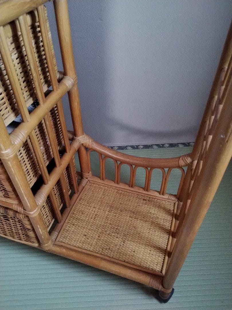 ヴィンテージ　ラタン　ハンガーラック　籐家具　昭和レトロ　棚　ラック　引き出し