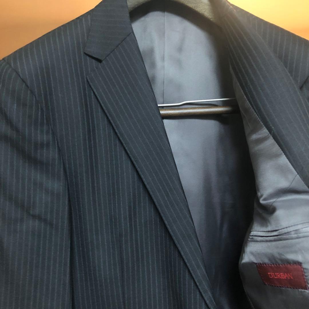 リクエス値下ほぼ未使用日本製DURBANチャコールグレーストライプ スーツAB5