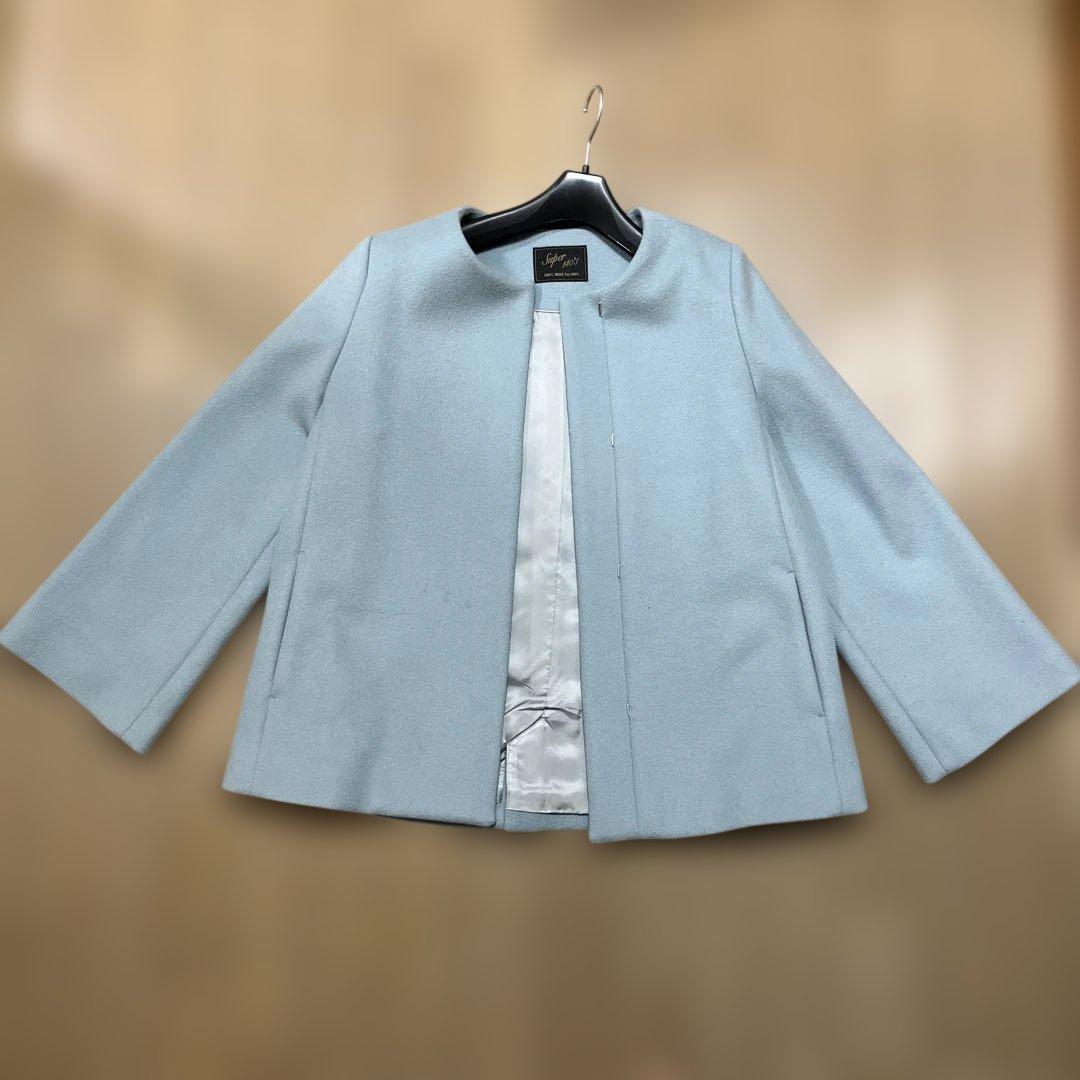 美品　シップス　SUPER140ノーカラーショートコート　38Mサイズ