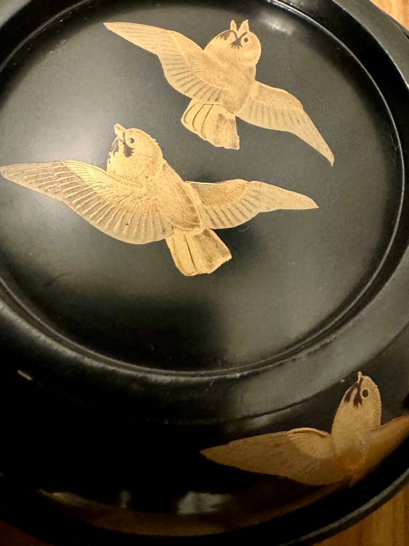 レアな超絶技法　大名本杢漆器　輪島塗　雀椀　見返り麦　2脚のペア　未使用品経年傷