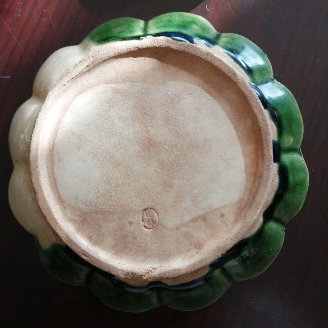瀬戸焼　加藤作助　織部菊形皿　18枚　15.5cm　明治～昭和初期